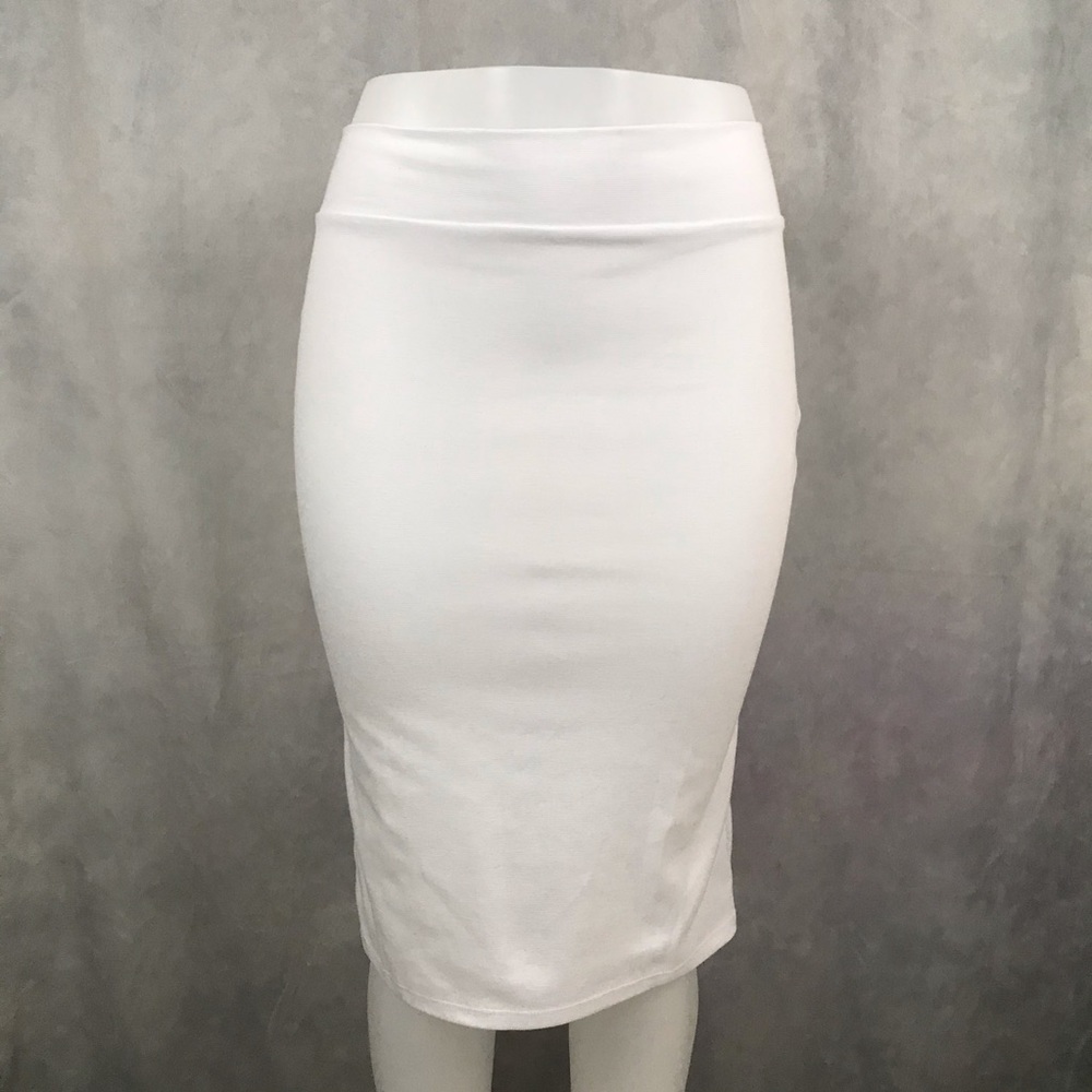 Classic High Waist White Midi Pencil Skirt